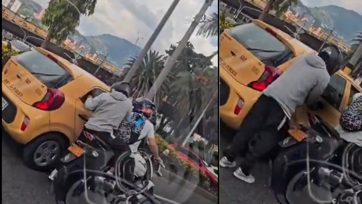 Impactante robo a mano armada en Medellín queda en video: delincuentes en moto interceptaron taxi a plena luz del día