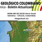 Atención: Se registró un nuevo sismo en Chocó de magnitud 4,4 con epicentro en Istmina este 27 de agosto