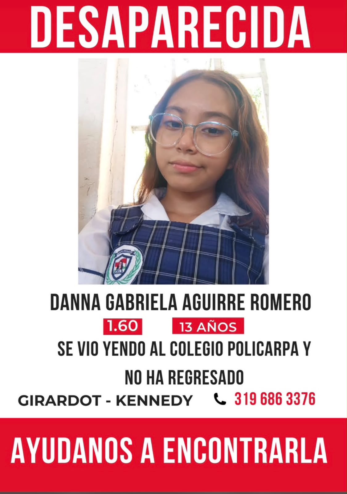 URGENTE: BUSCAN A DANNA GABRIELA AGUIRRE BEDOYA EN GIRARDOT